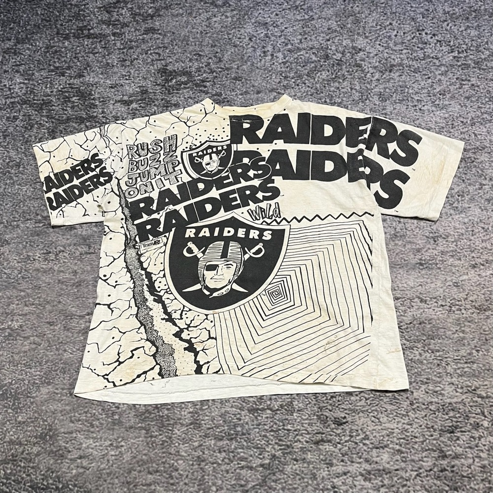 Vintage 90s Las Vegas Raiders AOP T Shirt Mens BOXY XL White Black Logo